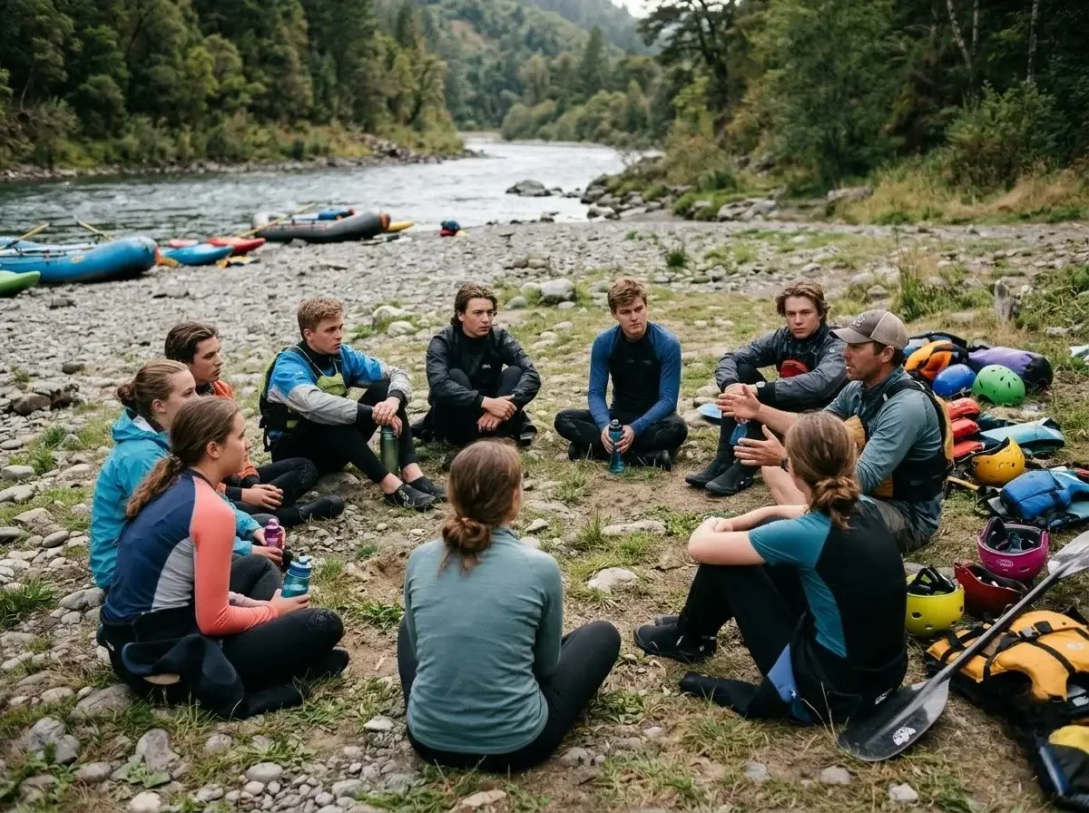 Instructor leading a group reflection after an outdoor activity